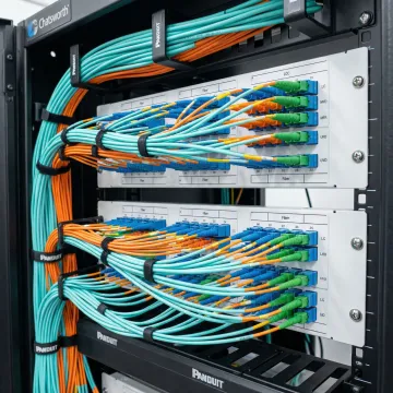 Organized fiber optic cables in network distribution frame