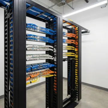 Organized network cable infrastructure in modern office