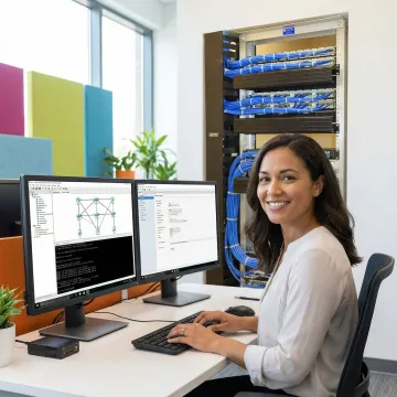 IT support technician testing network connectivity on newly deployed workstation