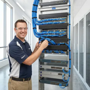 Network technician managing hardware upgrades in Atlanta data center