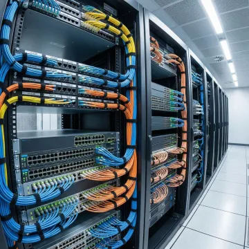 Advanced enterprise network infrastructure with structured cabling and fiber optic systems