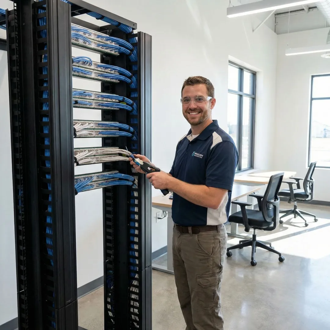 Professional network cabling installation in modern Atlanta office