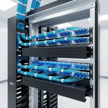 Preterminated fiber optic trunk cables with MPO connectors in modern data center rack infrastructure