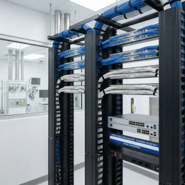 Modern hospital IT infrastructure with structured cabling and network equipment