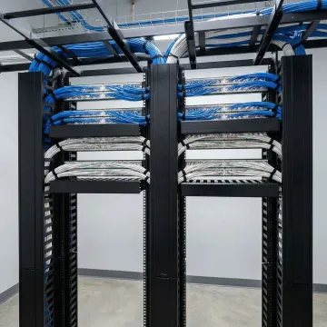 Professional Legrand CMK10 wire management system installation in modern data center