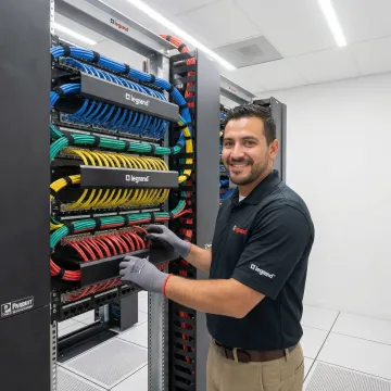 Professional Legrand structured cabling installation with organized network cables and patch panels
