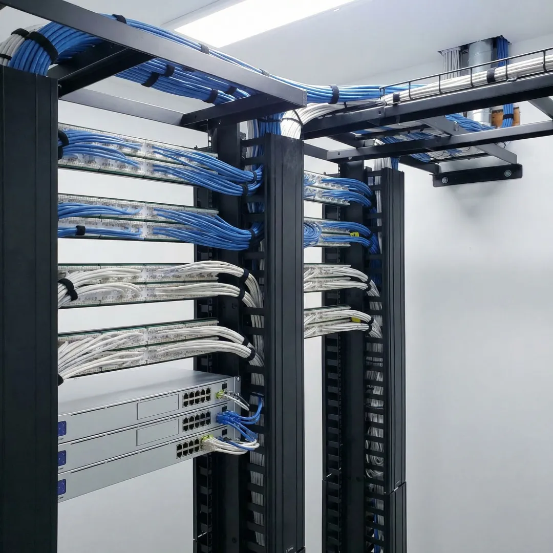 Organized network cabling with professional labeling in Atlanta data closet