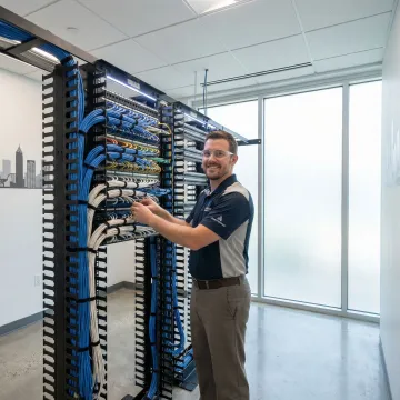 Professional network cable installation in modern Atlanta office space