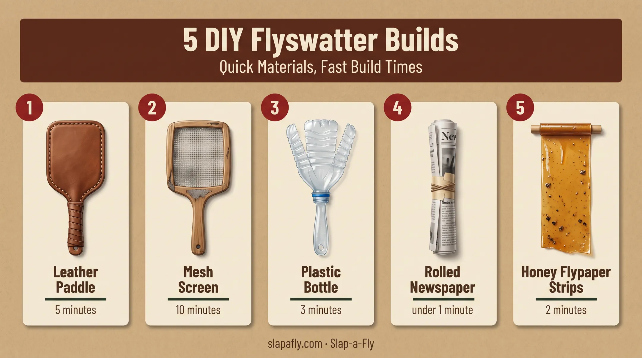 Five DIY homemade fly swatter designs made from household materials