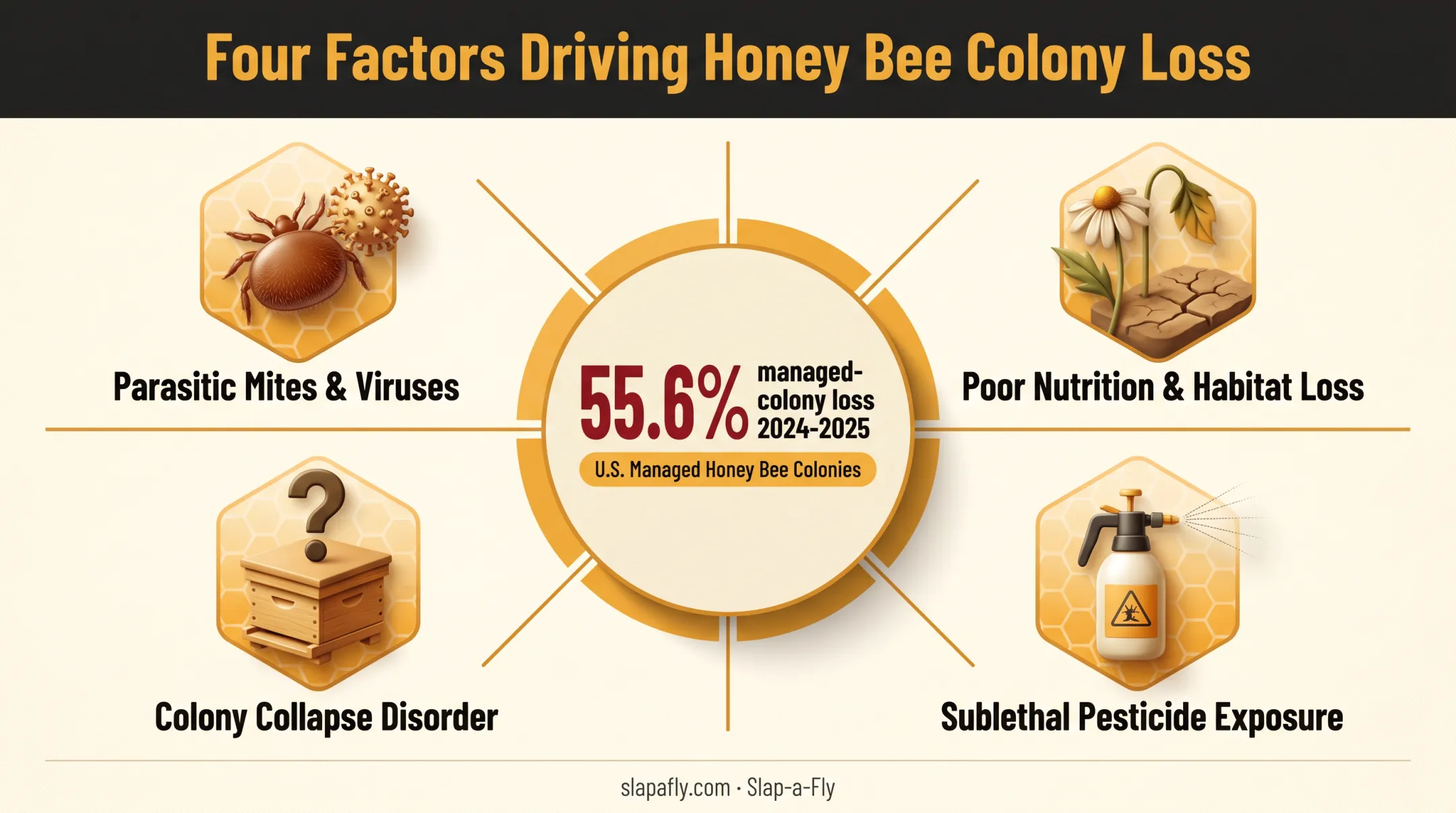 Four leading causes of U.S. honey bee colony losses infographic