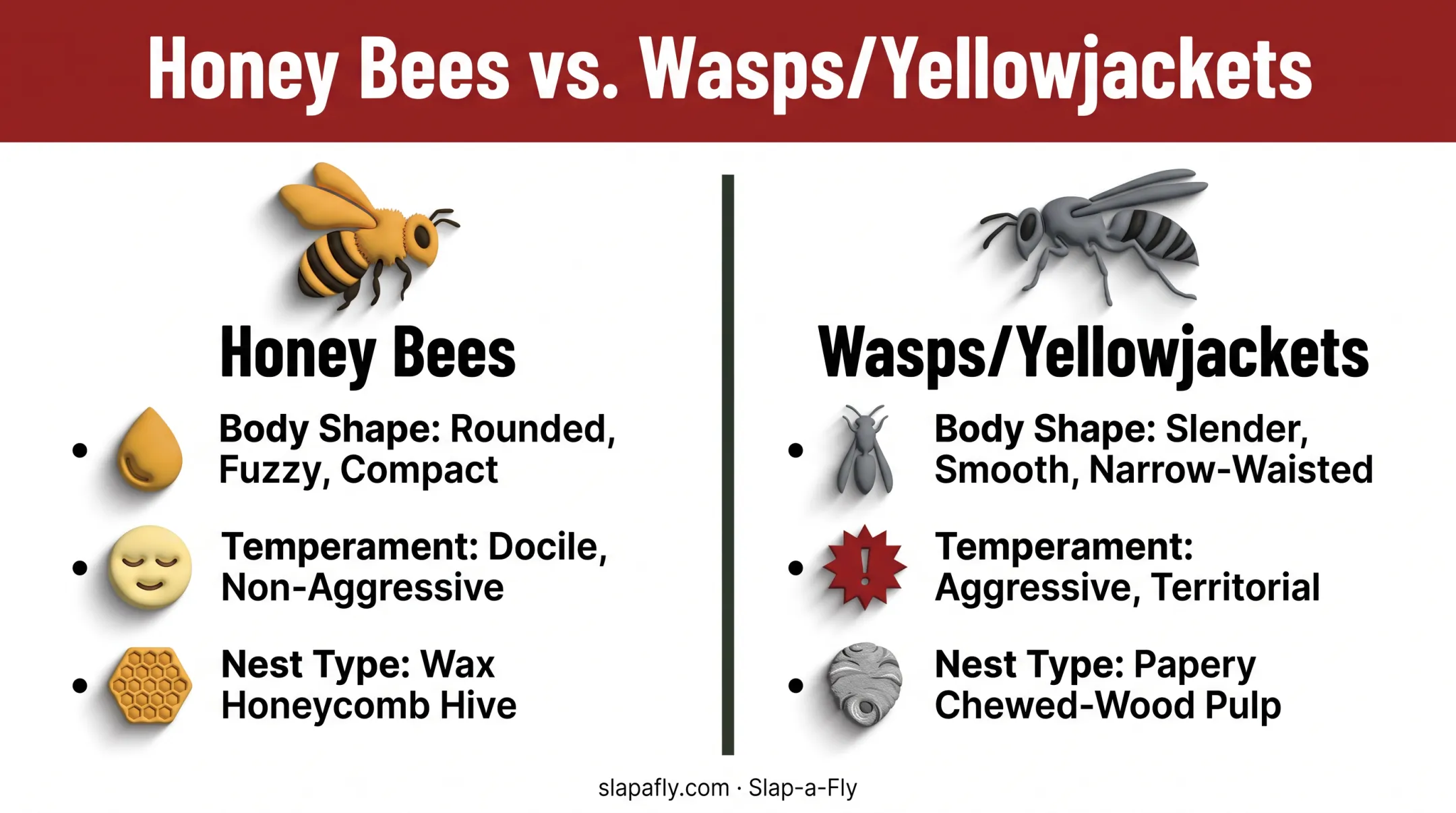 Honey bee versus wasp physical characteristics comparison chart