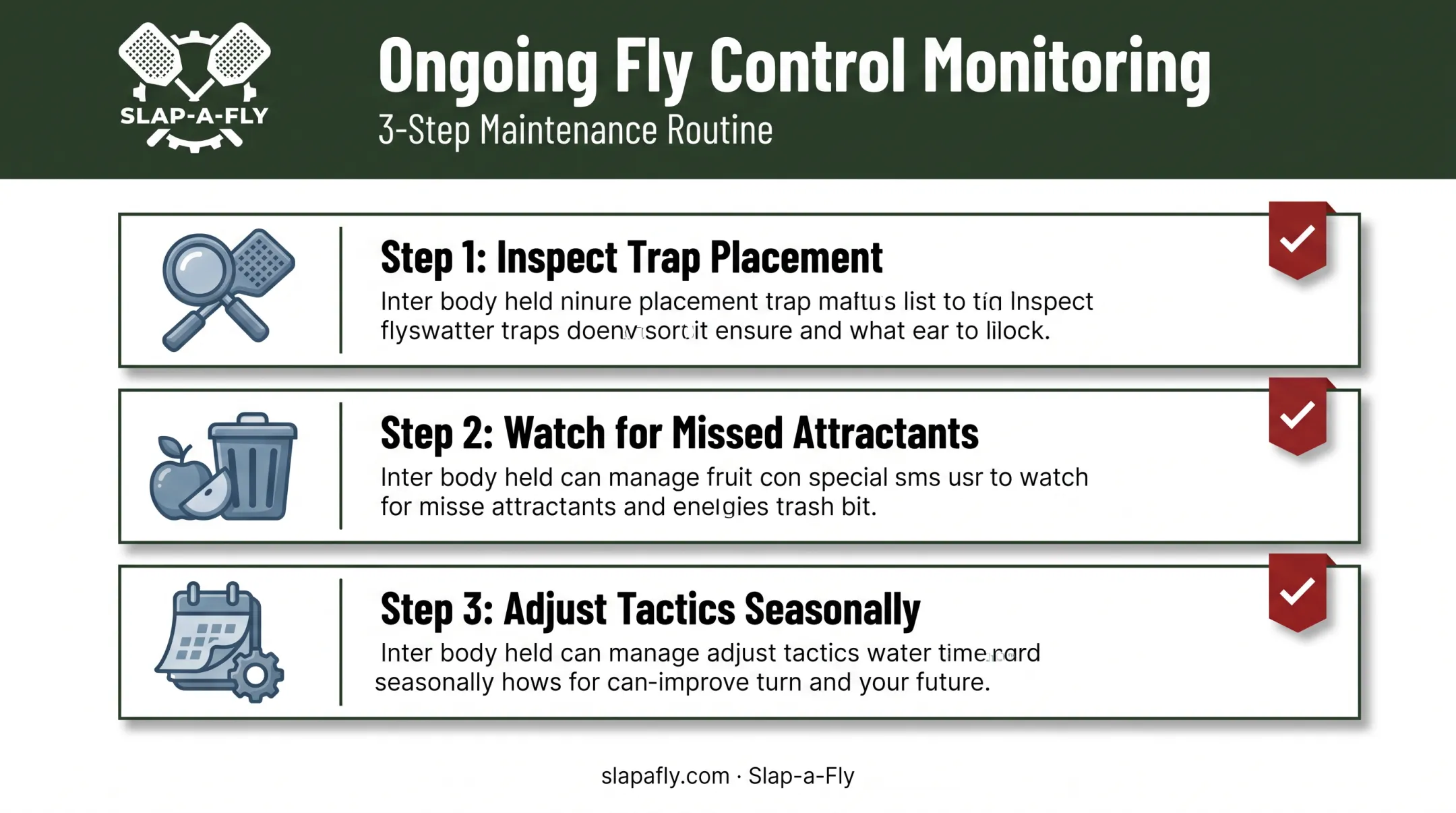 3-step patio fly monitoring and reassessment checklist process