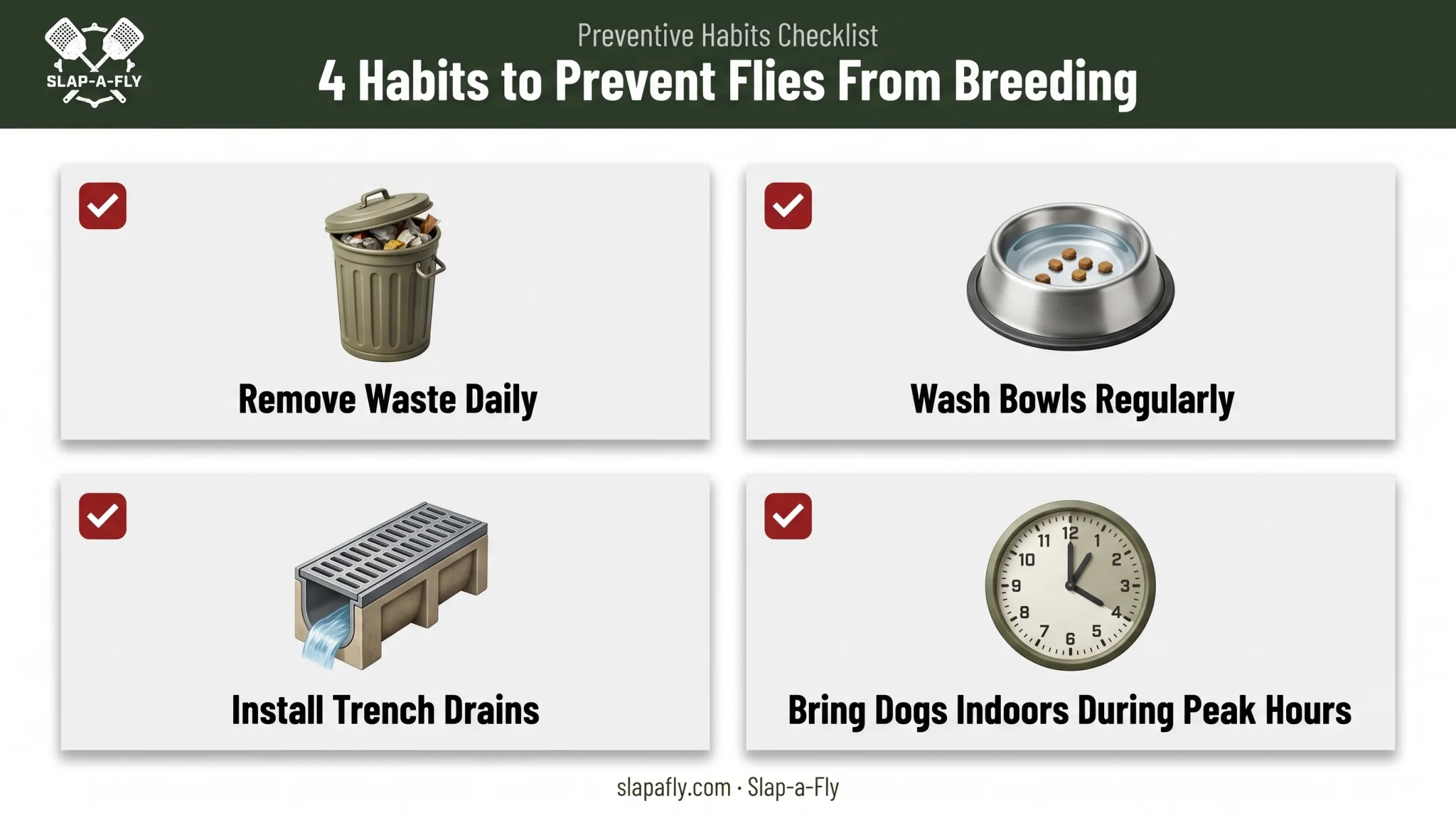 Four daily kennel habits that reduce fly attraction checklist