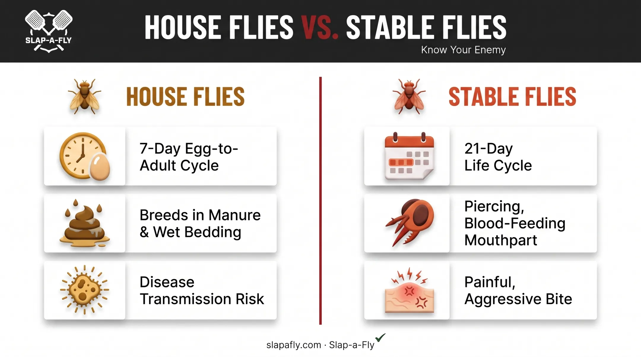 House fly and stable fly lifecycle comparison in dog kennels