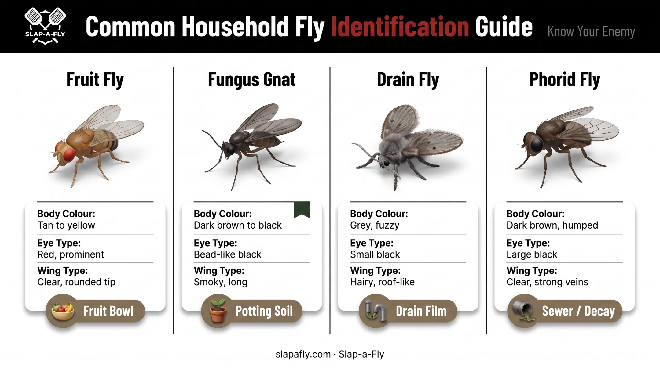 Comparison of four common household fly types and breeding sites