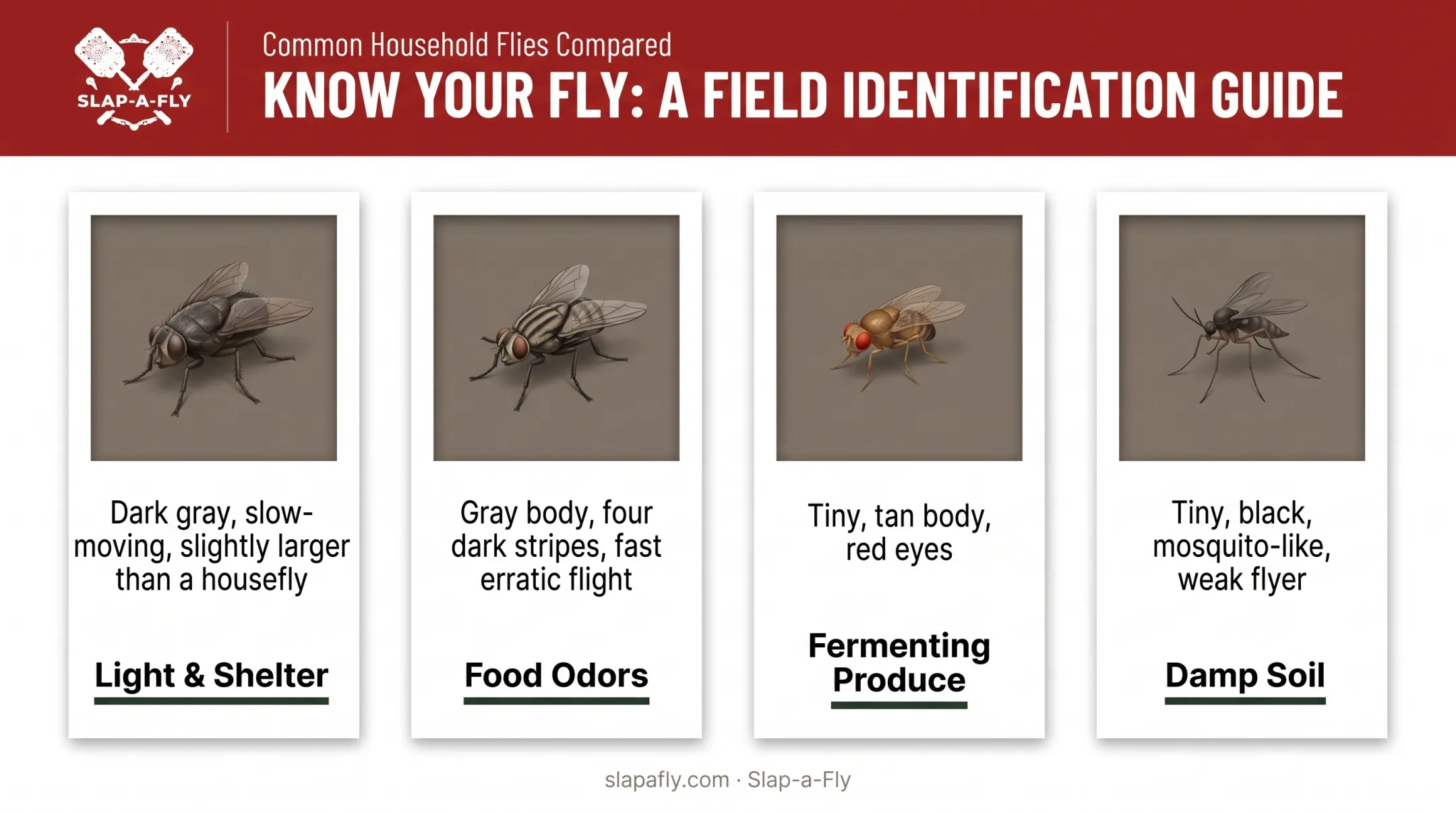 Comparison chart of four common window fly species and attractants