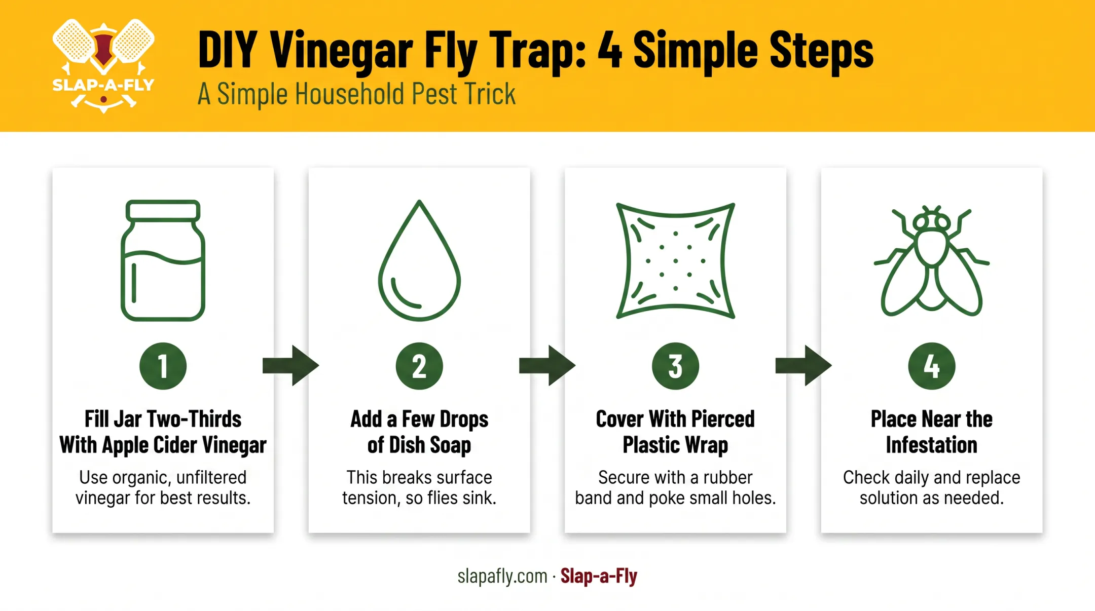 4-step DIY apple cider vinegar fruit fly trap assembly process