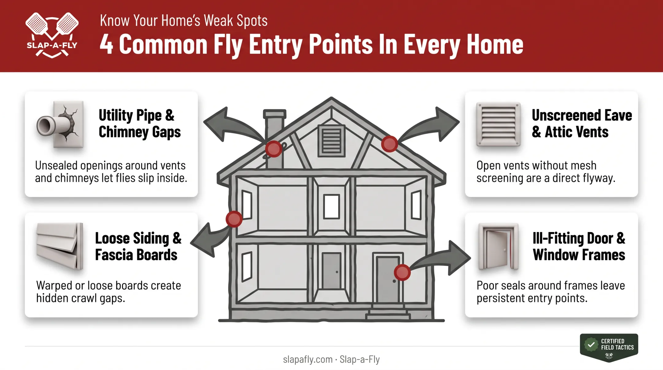 Common house entry points where cluster flies enter attics and walls