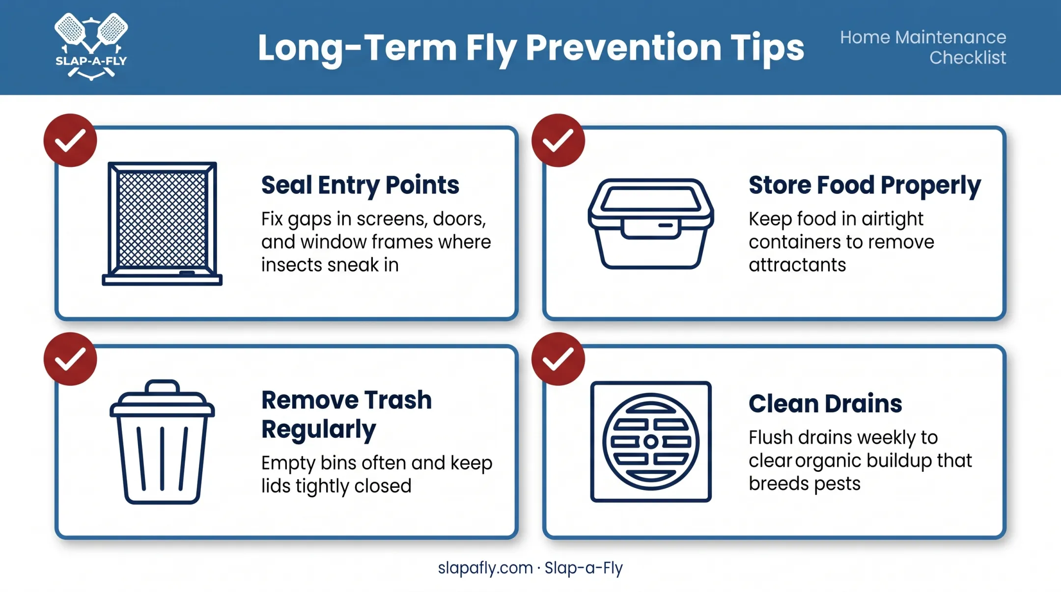 Four long-term fly prevention steps for home maintenance