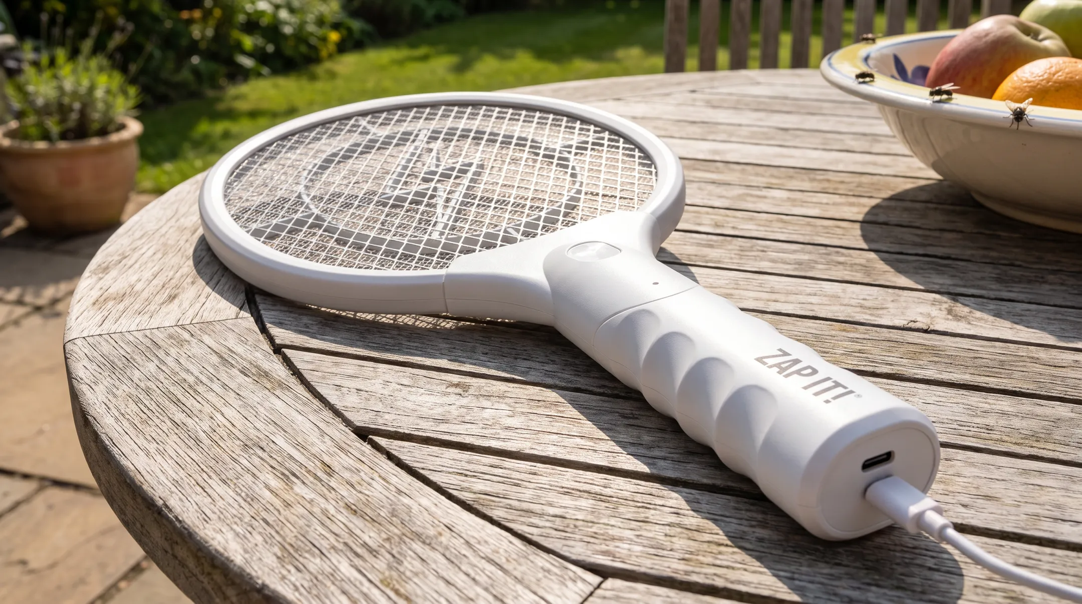 Zap It rechargeable electric fly swatter racket with safety mesh