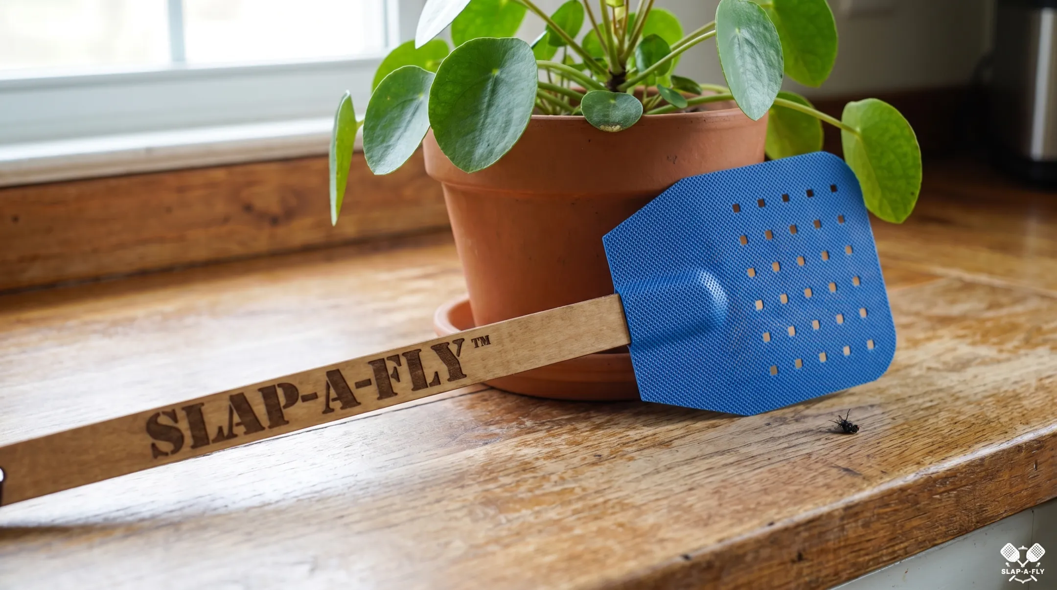 Heavy-duty flyswatter with perforated mesh head for gnat control