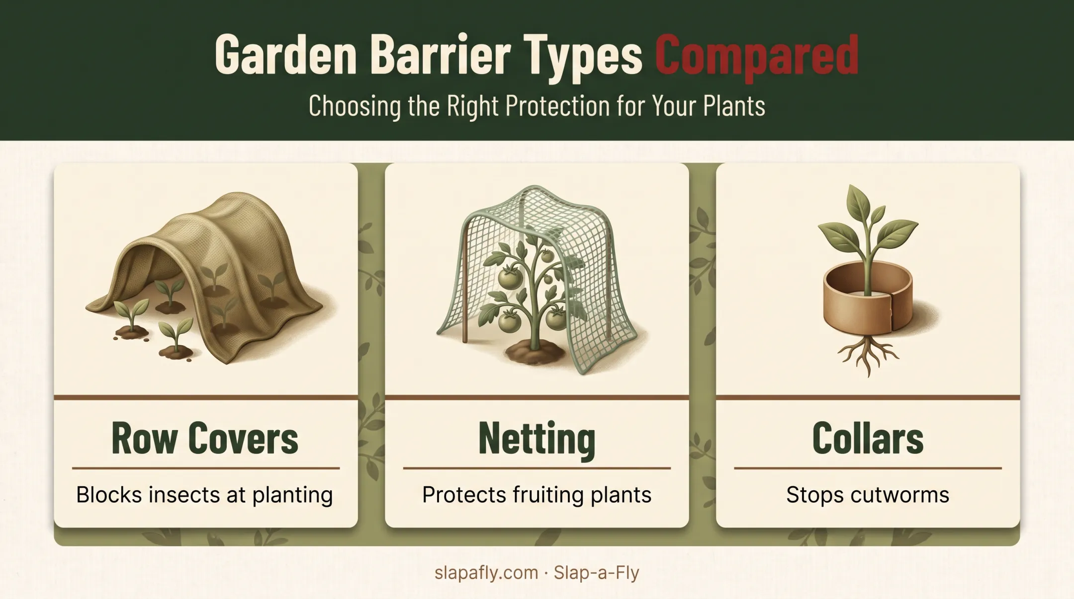 Garden physical barrier types comparison row covers netting and collars