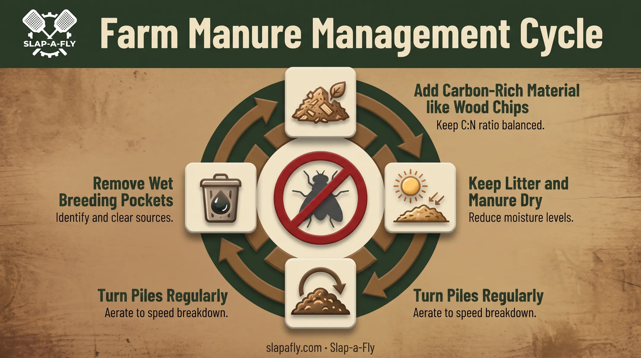 Farm manure management steps to reduce fly breeding sites