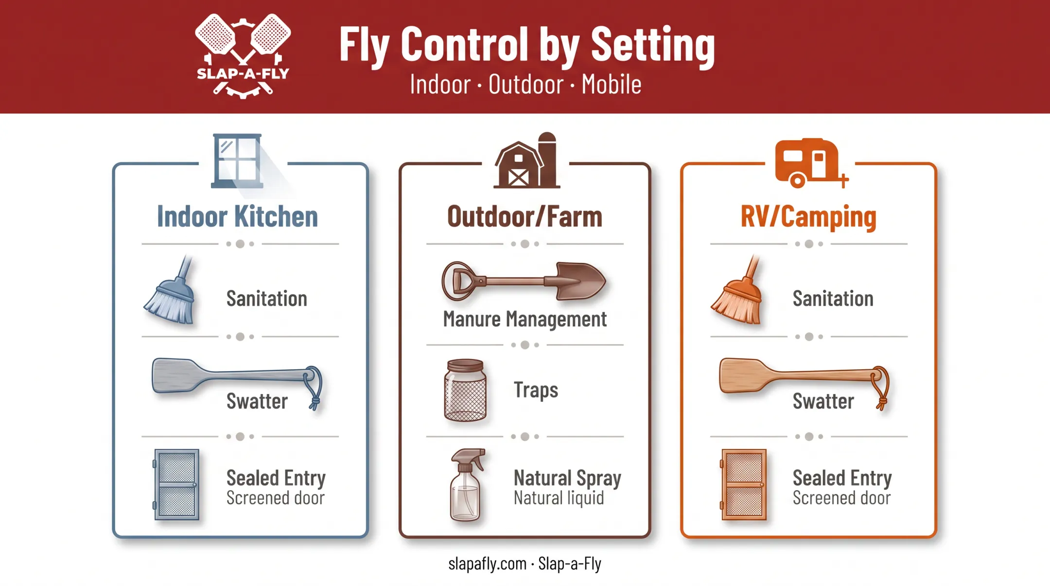 Chemical-free fly control methods by setting kitchen farm RV comparison chart