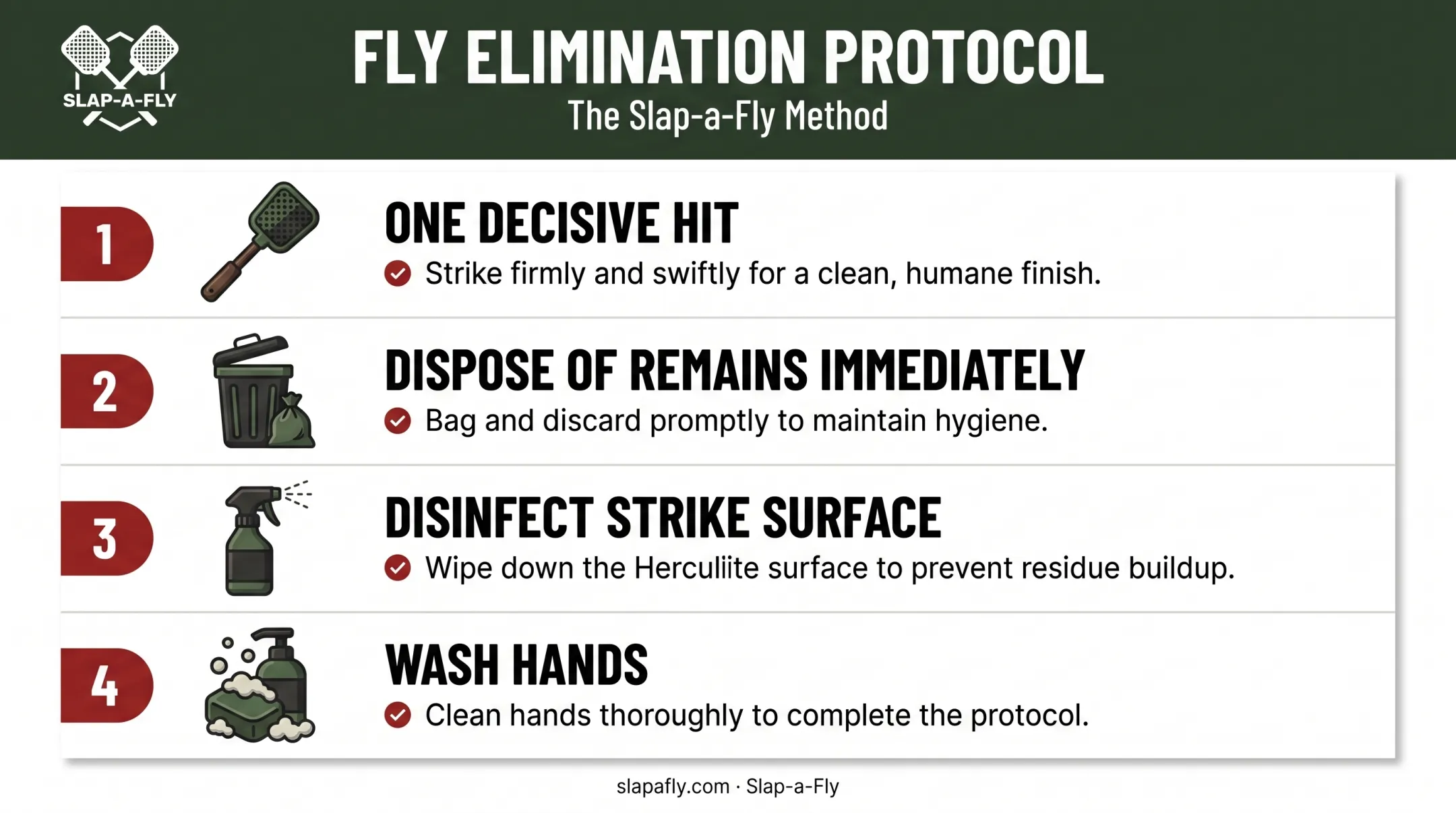 Four-step checklist for safely striking and cleaning up cockroaches
