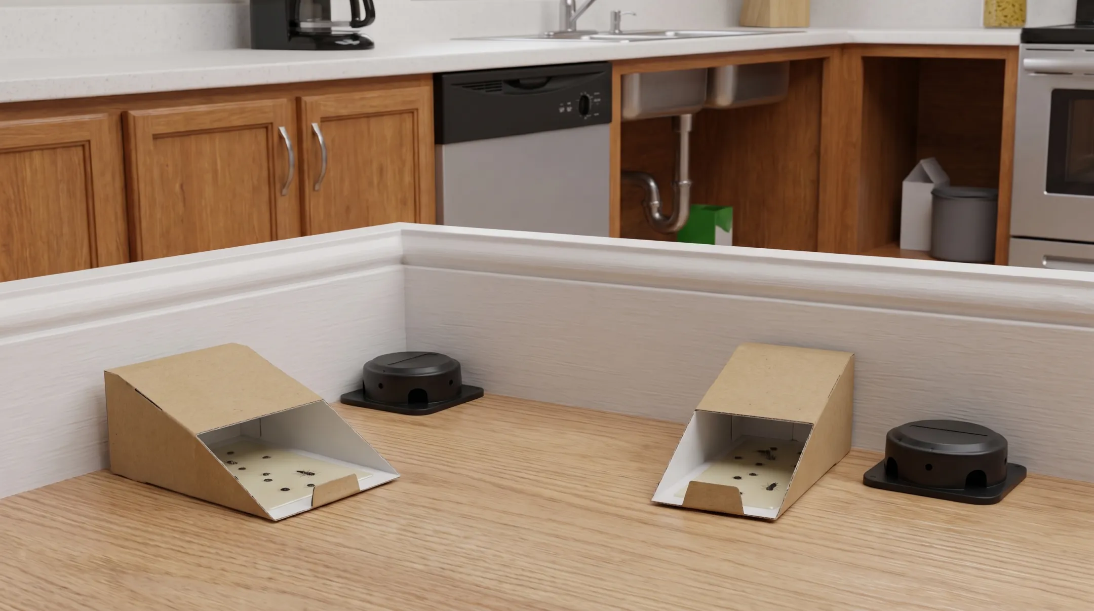 Cockroach bait station and sticky trap for pest monitoring