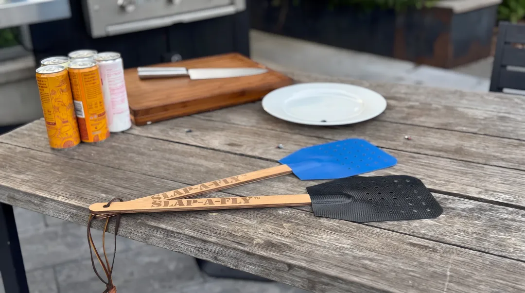 Slap-a-Fly swatter head showing perforated Herculite 80 mesh material