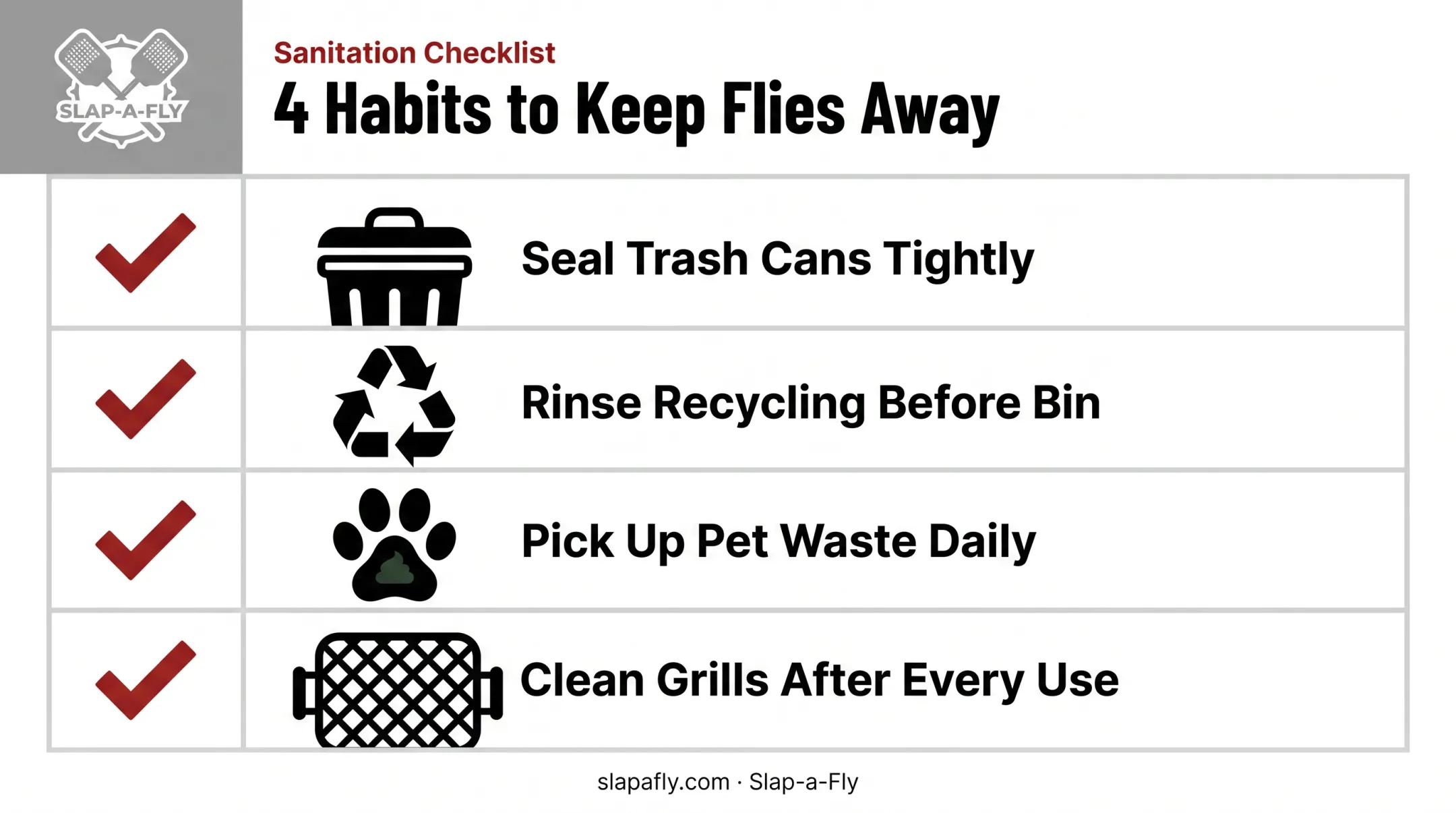 Daily sanitation checklist to prevent backyard fly infestations