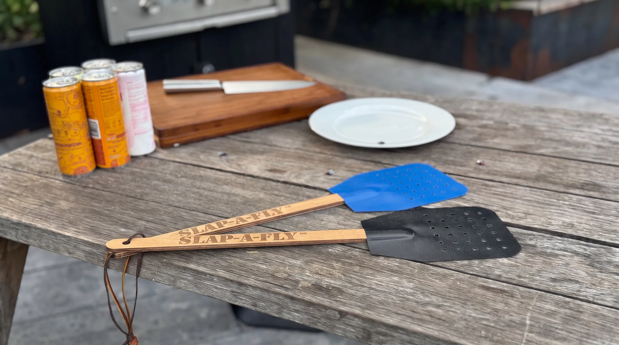 Slap-a-Fly XL swatter showing Herculite fabric and aircraft spruce handle