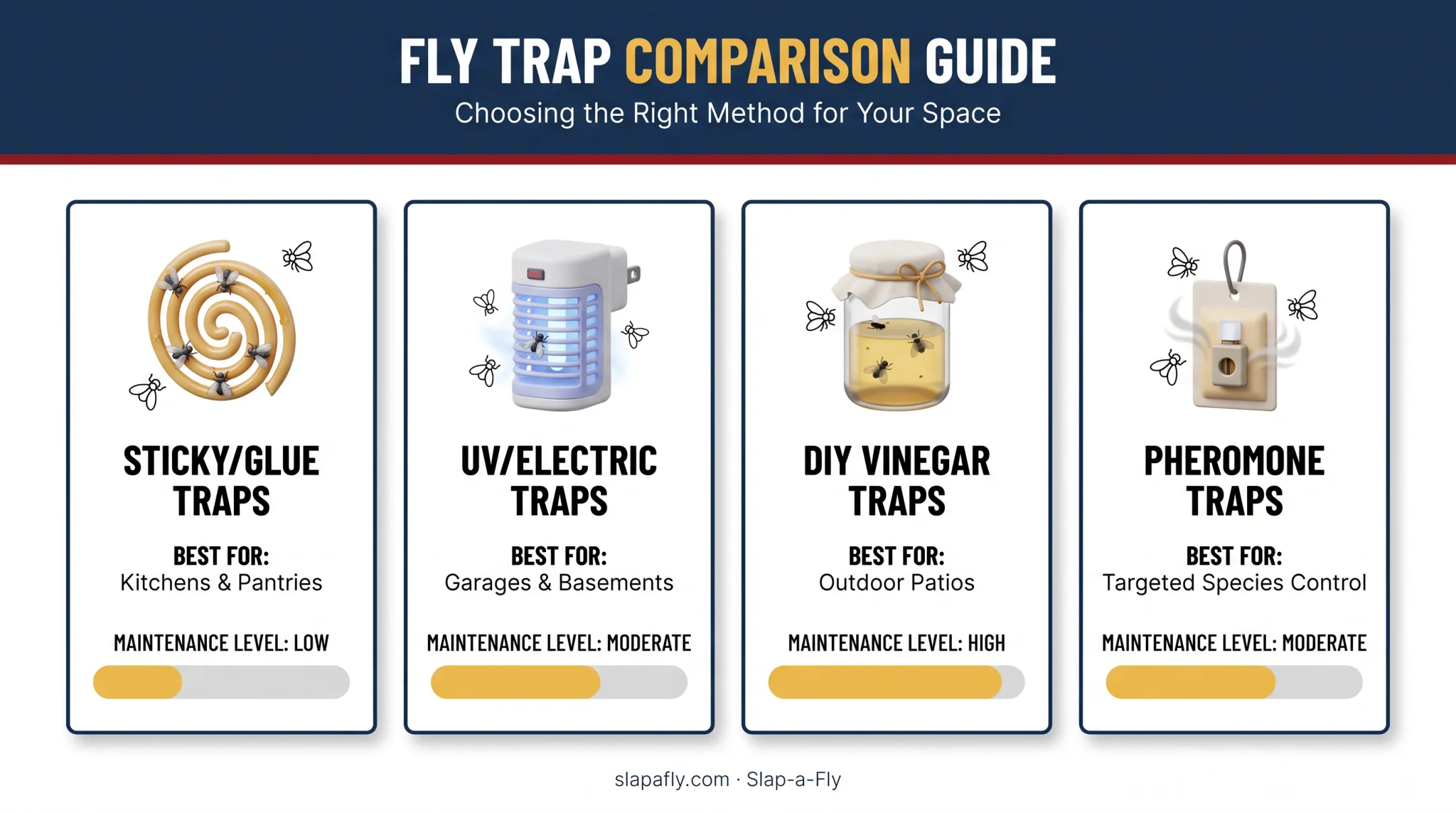Comparison of four indoor fly trap types by best use and maintenance