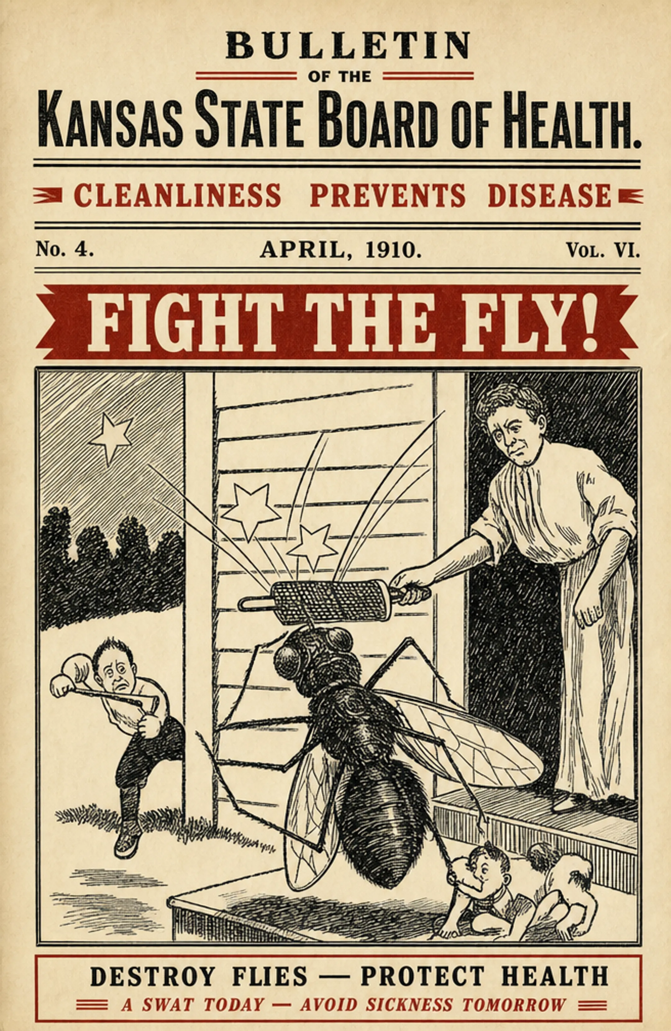 Early 1900s public health poster promoting swat the fly campaign