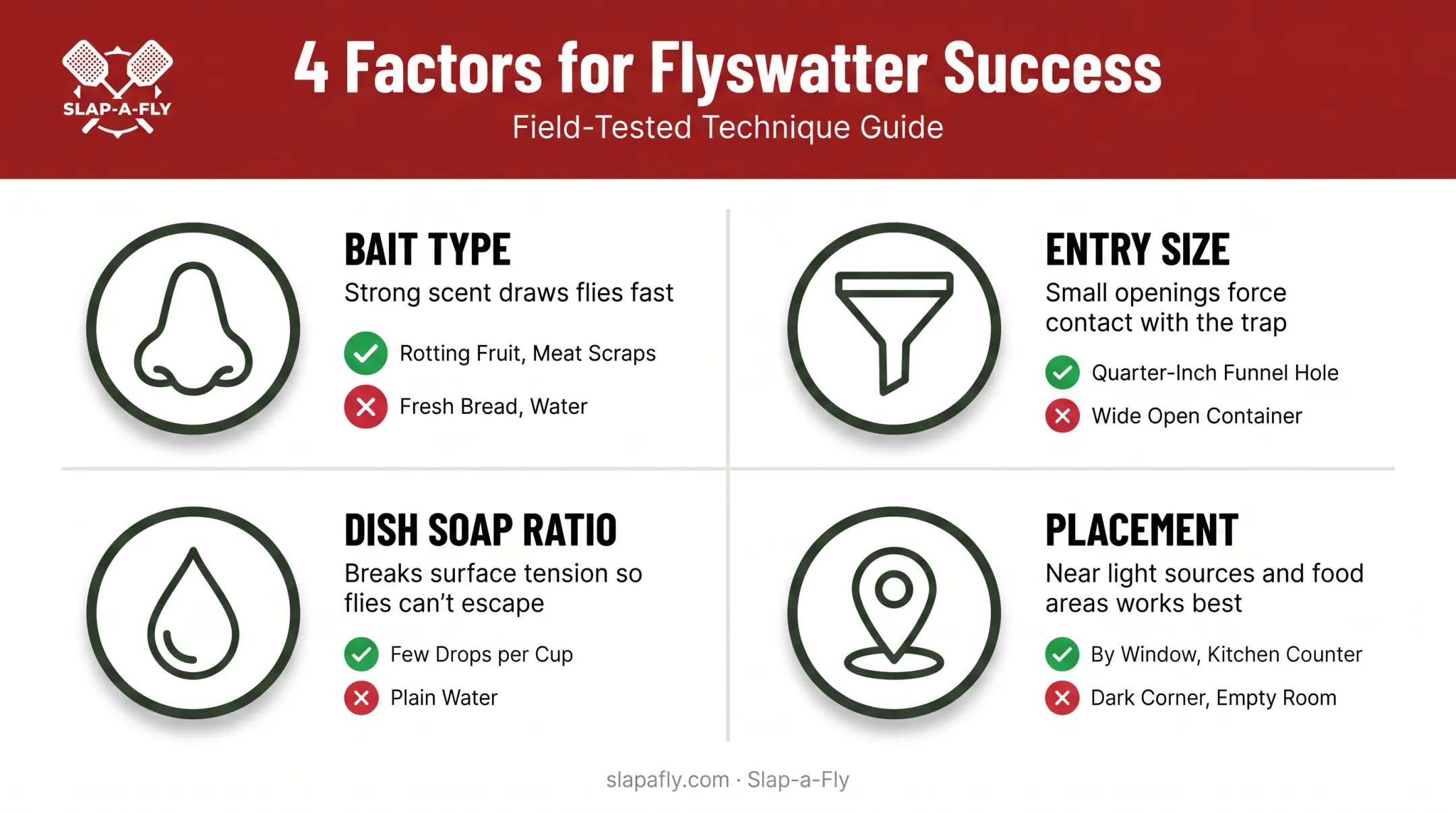 Bait design and placement factors affecting fly trap success chart