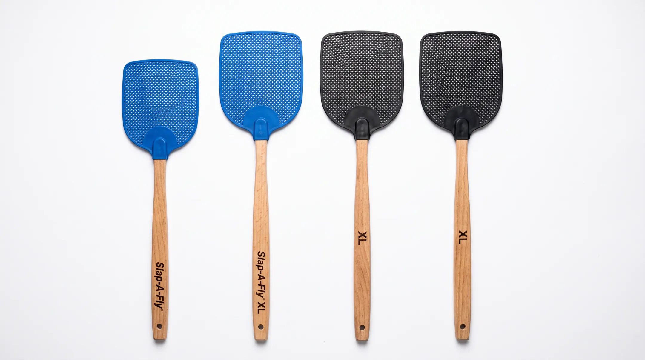 Slap-a-Fly swatter lineup showing Standard XL and Exterminator models