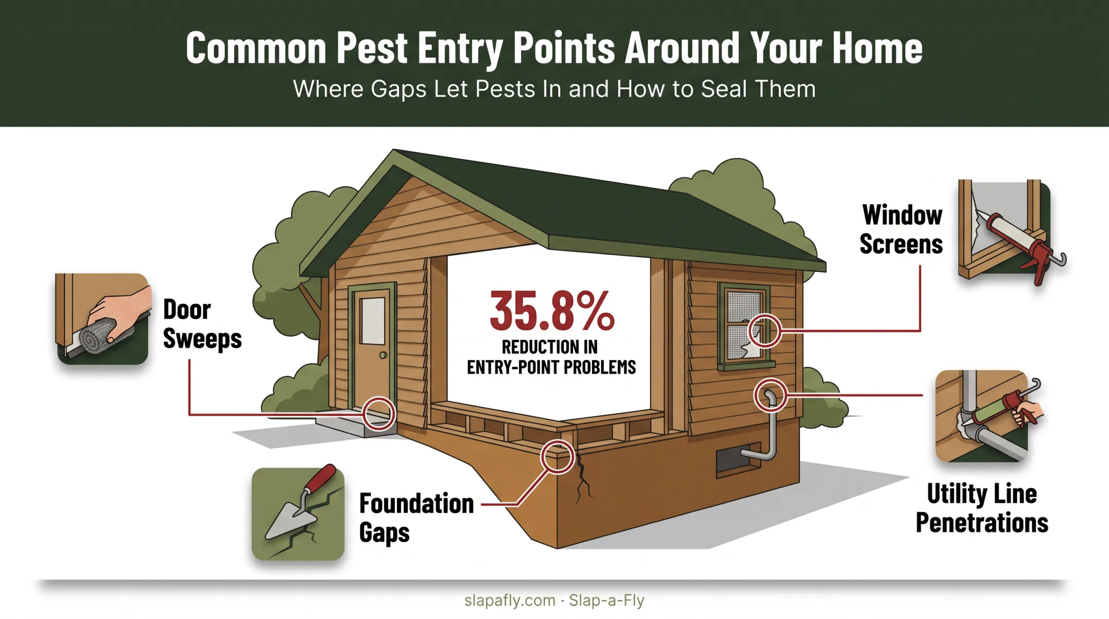Home pest entry point sealing methods and exclusion barrier diagram