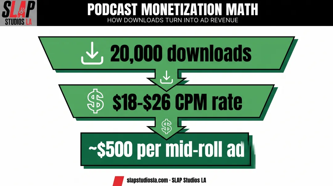 Podcast ad revenue calculation showing CPM to episode earnings breakdown