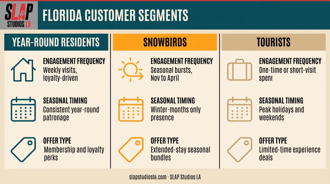 Florida customer segmentation comparing residents snowbirds and tourists email needs