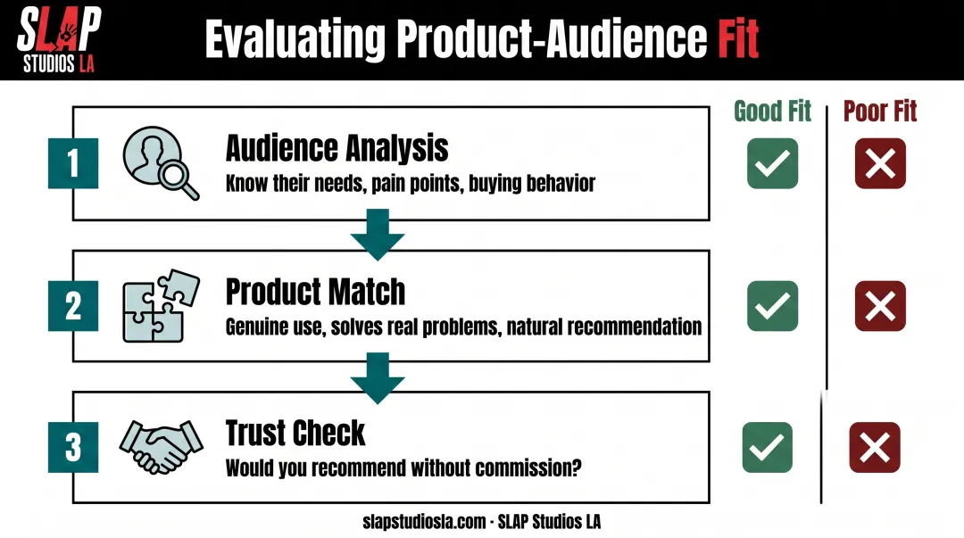 Three-step audience-product alignment framework for selecting profitable affiliate programs