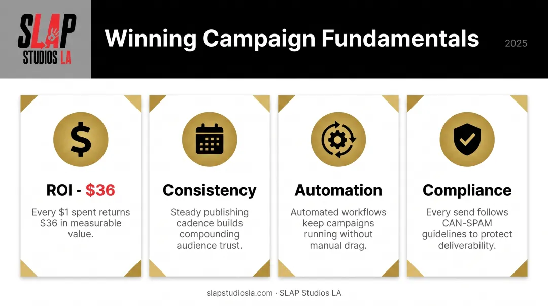 Email marketing ROI and key performance elements comparison chart