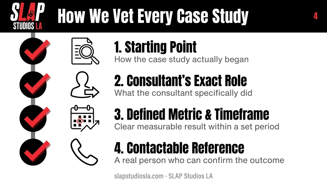 Four-point checklist for evaluating consultant case studies and references