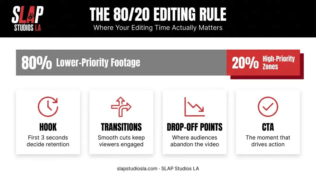 80/20 rule video editing priority framework diagram