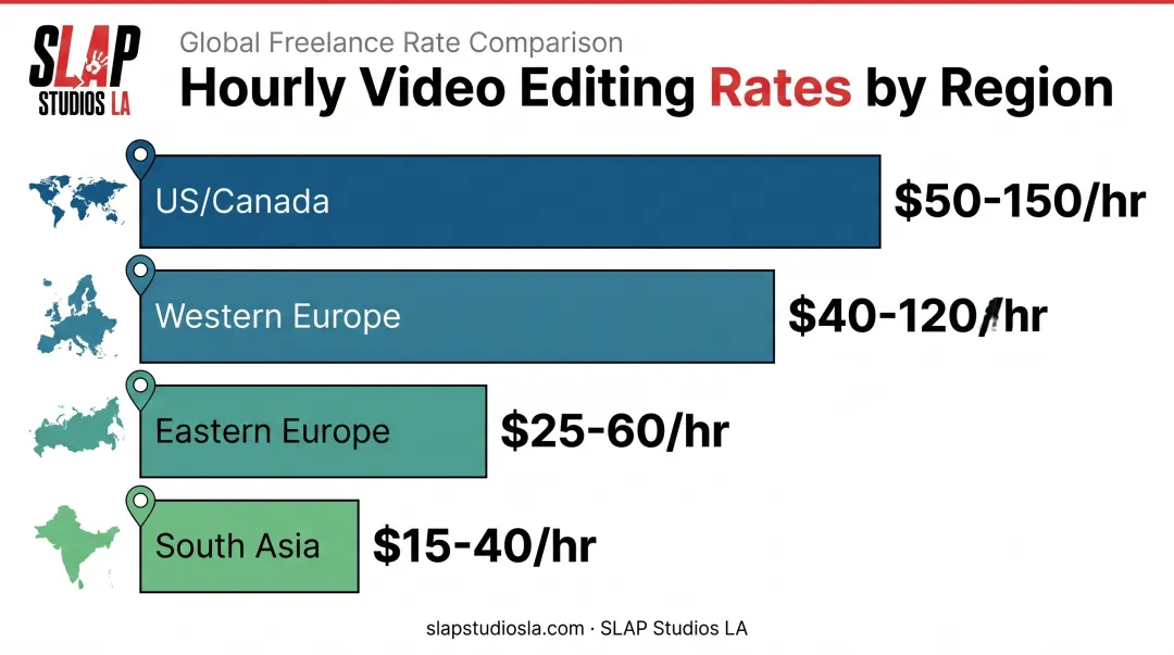 Global video editing hourly rates comparison by region