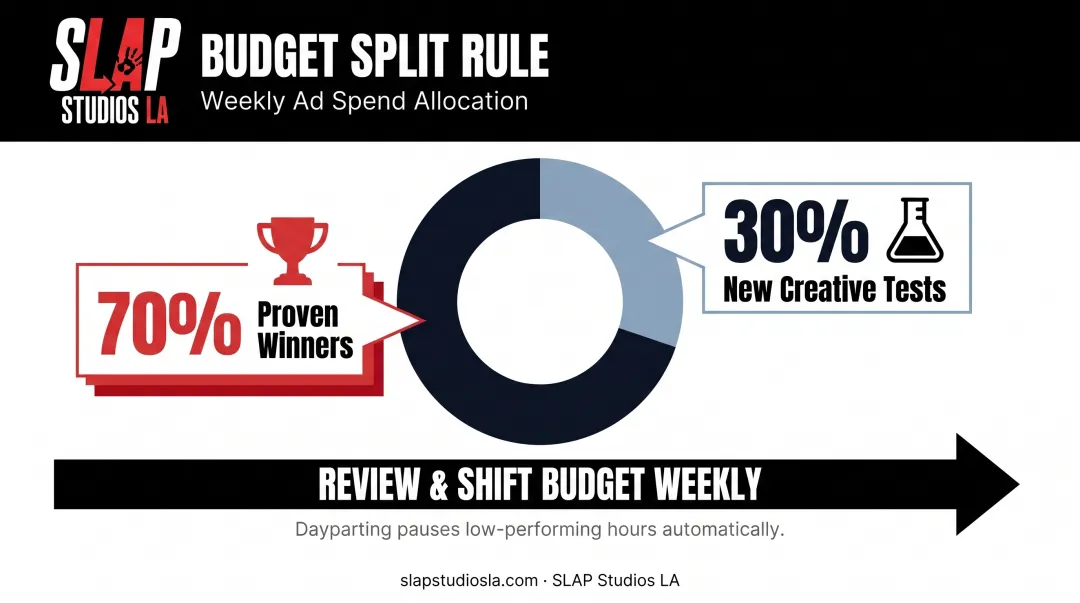 70-30 budget allocation rule for proven ad winners versus new tests