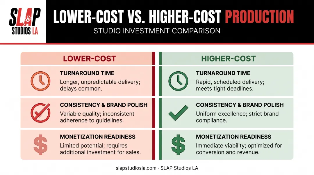 Low-cost versus high-cost podcast post production comparison across three key factors