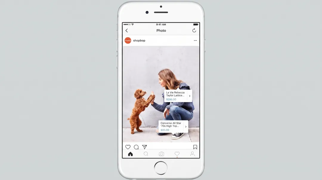 Instagram Shopping product tag interface on fashion post