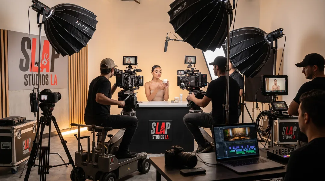 Multi-camera studio setup filming beauty content for social media