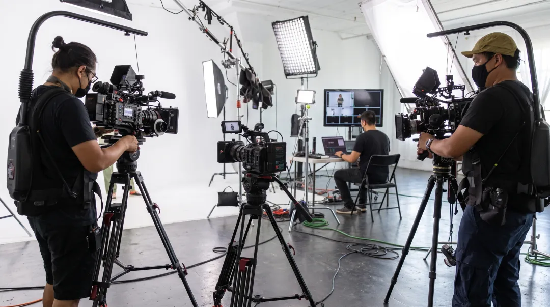 Multi-camera video production studio recording short-form content for creators